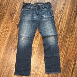 Ag Adriano Goldschmied Blue Straight Jeans with Distressed Details